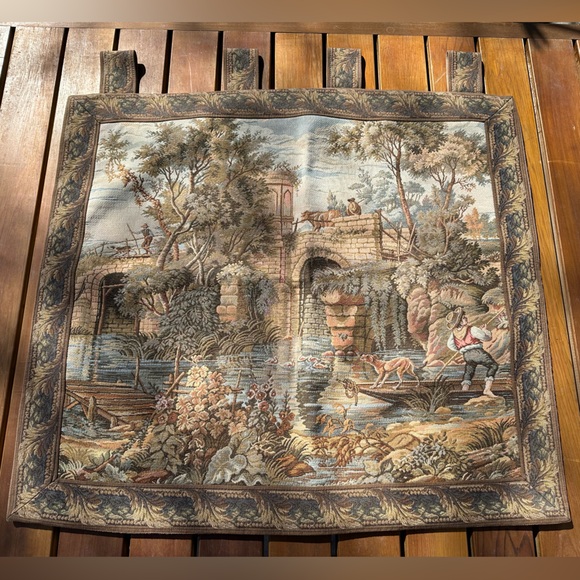 Vintage River Scene Hanging Tapestry Includes Rod & Bracket - Picture 1 of 8